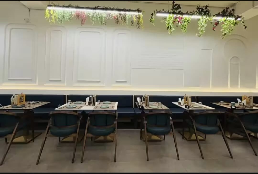 Restaurant interior with decorative lighting