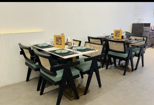 Restaurant dining area with booth seating